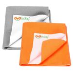 OYO BABY Waterproof Baby Bed Protector Dry Sheets for New Born Babies - Reusable Mats - Cot & Bassinet Gift Pack -Small 70x50-(Grey + Peach)