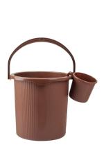 Regalo Ribbed Funk Bathroom set (Bucket 25 L+ Mug 1.5 L) (Round-DarkBrown)