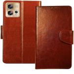 Juberous Faux Leather Case Flip Cover for Motorola Moto Edge 30 Fusion with Foldable Stand & Cards Slots - Brown
