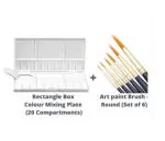 ARTONEZT Rectangle Box Painting Palette, 20 Wells Water colour Palette, (set of 6 brushes)