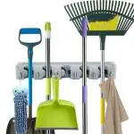Inditradition Mop and Broom Holder | Wall Hanging, 5 Slots with 6 Inbuilt Hanging Hooks (Plastic, White)