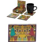 EZ Life Yellow Wood, Resin Coasters With Holder Set (Set of 2) Pack of 1