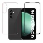 HOBBYTRONICS Scratch Resistant Samsung Galaxy S23 Fe 5G || Samsung S23 Fe 5G Tempered Glass (Black) And Back Screenguard.