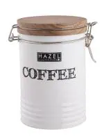 HAZEL Coffee Container with Wooden Lid for Kitchen | Coffee Powder Storage Box For Kitchen | Food Grade Kitchen Container with Name, 1110 ML, White
