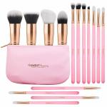VIPrime Makeup Brushes Set 15Pcs | Professional Makeup Brush For Foundation, Premium Pink Vegan Synthetic Foundation Blending Brush Face Powder with PU Leather Bag (Rose Gold)