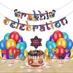 Festiko Set of 37 Pcs Rakhi Celebration Combo (Banner, Balloons, Cake & Cupcake Toppers), Raksha Bandhan Decoration Combo