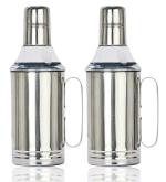 Amanda Silver Stainless Steel Round Oil Dispenser with Nozzle and Handle 1000 ml (pack of 2)