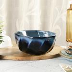 VarEesha's Leher Inky Blue Hand-made Ceramic Hexagonal Serving Bowl Serveware Serving Bowls Serving Dishes
