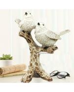 ROMJ Decorative White Bird Pair Statue Sitting On Tree Branch Figurine for Home Decor, Diwali Gifting Items, Bedroom, Office Desk, Living Room (Size 9.25