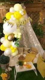 Hemito White,Gold Birthday Decoration Diy Combo Kit With Net Curtain Cloth And Fairy Lights,Chrome Balloons,Led,Garland Arch Tape (Set Of 45)