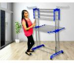 Mega stand Foldable Cloth Drying Rack Two Tier Clothes Horses Rack Stainless Steel | Laundry Garment Dryer Stand with Two Side Wings | for Indoor/Outdoor , Balcony , Bedroom , in Blue Color .