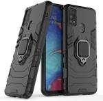 TRIFTY Black Plastic Heavy Duty Shockproof Armor Kickstand Back Case Cover with Ring Holder for Samsung Galaxy M31 Prime