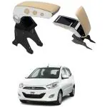 Oshotto Dual Tone Car Armrest Console Beige & Chrome Compatible with Hyundai i10 Old