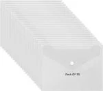 Shining Zon Envelope Design File Folder Clear Holder Storage Case for Paper Document Bag PassBook, Cheque Book Snap Button Folder Clear Plastic Container for A5 Papers Stationery - Pack of 95