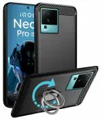 Unistuff Back Case Cover for iQOO Neo 7 Pro 5G with Magnetic Kickstand | Premium Matte Finish | Camera Bump Protection | Rubberized Ring Cover - Night Black, 78366