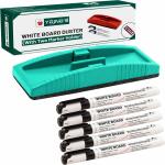 SHELFKING Non Magnetic Premium White Board Duster And Marker| Dry Erase Whiteboard Eraser for Erasing White Board Marker or Chalk Board Writing - (Pack of 1 Duster And 5 Marker, Multicolour) Dusters (Multicolor)