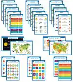 Traceease Educational Poster For Elementary School, Pack Of 25 Laminated Kids Learning Posters USA & World Maps