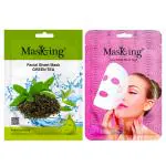 Masking Green Tea and Glow facial sheet mask for Glowing skin, ideal for men and women pack of 2