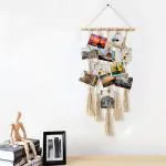 VAH Hanging Photo Display Macrame Wall Hanging Pictures Organizer with Wood Clips