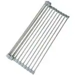 Kruvad Over The Sink Dish Drying Rack, Roll Up Dish Drying Rack Kitchen Dish Rack Stainless Steel Sink Drying Rack, Foldable Dish Drainer, Gray (17''x13.7'')