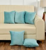 Yellow Weaves Soft Velvet Fabric Cushion Cover 12 X 12 Inches, Set of 5, (Powder Blue)