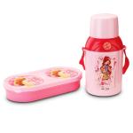 Nayasa Combo Pack Roti Box Lunchbox + Nippy 350 ML Water Bottle, Lunchbox With Cartoon Prints On Lid, Sipper Bottle Amazing Cartoon Print, Holdable Size, Ideal For School Kids, Pink