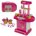 TOYOLOGY Plastic Big Size Portable Suitcase Shape Musical Kitchen Set Toy for Kids with Light and Accessories,Pink