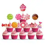 Zyozique Lollipop Cupcake Toppers,Cupcake Wrappers Sweets Candy Rainbow Candy Theme Happy Birthday Party Baby Shower Birthday Party Supplies Decoration 10 PCS Cupcake Topper