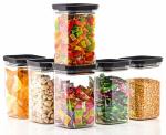 STELITE | Airtight Push Up Lid Container For Kitchen Storage | push Up Lid Containers | Grain, Candy, Dryfruit Container set | Kitchen Containers Set (Black - 1100 ML - Pack Of 6)