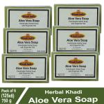 Herbal Khadi Natural Aloe Vera Handmade Bath Soap Refreshing Moisturizes, Natural Detoxifying and Cool, Remove dryness & heat for Men & Women (Pack of 6) (750 g)