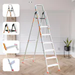 Prime Safe-T 7 Step (6+1) Foldable Aluminium Ladder for Home and Office Use with Hand-Rails and Heavyduty Antiskid Platform