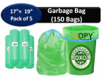 Xopy GREEN Eco Friendly Biodegradable Garbage Bag Small Size 17'' X 19'' inch/ Dustbin Bag / Trash Bag (Pack of 5 Rolls / 150 Bag)