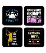 Whats Your Kick Badminton and Chill Printed Set of 4 Coasters with Beautiful Metal Stand