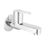 WATERMAN Joy Long Body Bib Cock Tap Faucet With Brass Wall Flange Pack Of 1 Chrome Finish Wall Mounted Installation Water Taps For Kitchen Bathroom Toilet