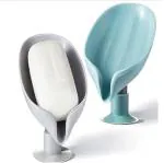 QINPIN Soap Holder with Self Draining Dish Bar Easy Clean Leaf Shaped & Suction Cup(Pack of 2)