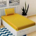 UniqChoice Yellow Cotton Jaipuri Single Bedsheet with 1 Pillow Cover 150 x 220 cm (Lahariya_ Yellow)