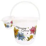 Kuber Industries White Plastic Flower Print Strong Bathroom Bucket and Mug Set 500 ml Pack of 2