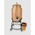R Ayurveda Copper Copper Water Dispenser Printed Matka Tank Pot With 1 Glass And Stand, 300 Ml