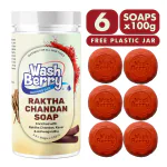 WashBerry Ayurvedic Raktha Chandan (Red Sandal) Bath Soap 100g (Pack of 6) | Handmade Herbal Soap