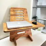Kawachi Wooden Height Adjustable Ergonomic Desk Top Standing Desk Riser Laptop Table Stand