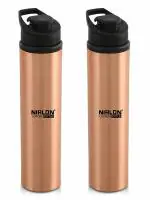 NIRLON Jal Copper Tamba Bottle with Leaf Proof Protection/Joint Less, Ayurveda and Yoga Health Benefits for Everyday Use, School, Gym, Office, Jal 1000ml, Set of 2