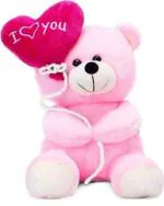 Kashish Trading Company Cute Pink Heart Balloon Teddy Bear (30 CM ) - 12 inch (Pink)