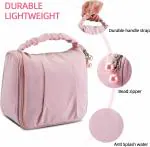 House of Quirk Toiletry Bag with Pearl Zipper Luxury Cute Travel Make Up Hanging Wash Bag Cosmetic Waterproof Hanging Toiletries Bag Personalised (Light Pink)