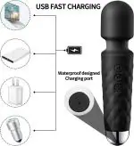 NEPROENT Rechargeable Body Massager for Women and Men / Handheld Waterproof Vibrate Wand Massage Machine with 20 Vibration Modes - 8 Speeds (Black)