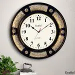 Craftel Analog Black, Gold Brass Decorative Wall Clock With Dome Glass