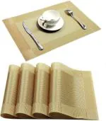 FRENYEAR Dining Table Mats | PVC Placemats Heat-Resistant Placemat for Dining Tea Table Woven Vinyl Stain Resistant Table Mats Easy to Clean Pack of 6 (45x30 cm) (Gold)