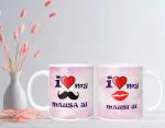 NH10 DESIGNS I Love My Mausa Ji Mausi Ji Printed Couple Coffee Mug for Birthday, Wedding Anniversary Gift Family Couple Mug, Set of 2 (Microwave Safe Ceramic Tea Coffee Mug-350ml) (FMCP2WM 38)