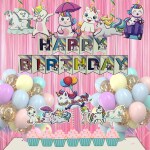 House of Banter 57pc Premium Unicorn Theme Birthday Decoration Set- 40pc Balloons, 7 Birthday Cake Tops, 1 Banner, 7 Unicorn Cut Out Swirls, 2 Curtains ( Unicorn Birthday Theme Decoration for Girls Birthday, Kids Party )