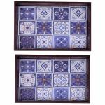 ANGIRA HANDICRAFTS Handmade Wooden Tray with Handprinted Designs Serving Trays Set of 2 Tray
