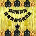 Party Midlinkerz Plastic Happy Birthday Golden and Black Balloon Party Decoration Kit (46 Pcs)